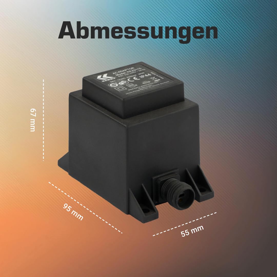 Kerry Electronics Transformator IP44 30 VA, 12 V, prąd zmienny AC/AC, przewód zasilający 2 m, zasilacz, 12 V