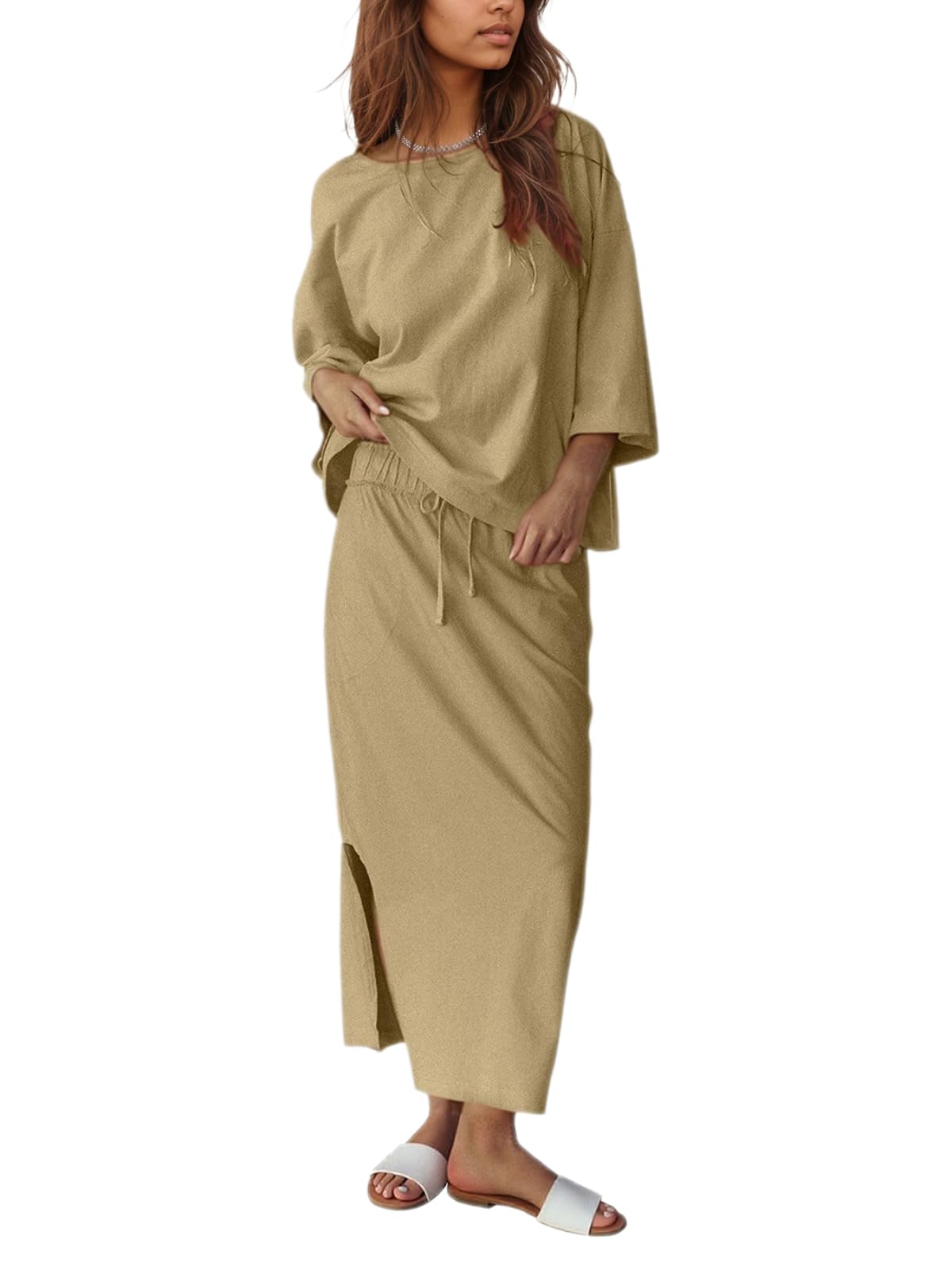 Halfword 2 Piece Sets for Women Oversized Shirt and Maxi Skirt Set Vacation Clothes Casual Lounge Set with