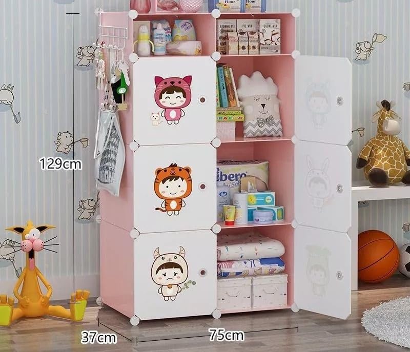 Image of Mevigo 6+2-Door Plastic Wardrobe for Kids and Baby-Cupboard for Clothes, Almirah for Clothes, Baby Collapsible Wardrobe, Multi-Purpose Kids Storage Rack for Home Books,Toy,Living Room -Pink-L5