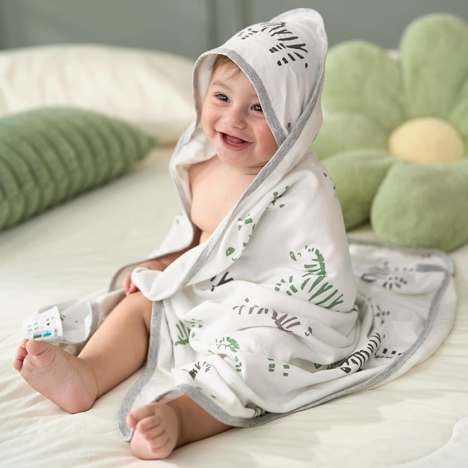 momcozy Toalla de baño con capucha, paquete de 2 piezas, con capucha y esponja de algodón, tamaño grande, 90 x 90 cm (35 pulgadas), juego de toallas de baño para niños/niñas, desde