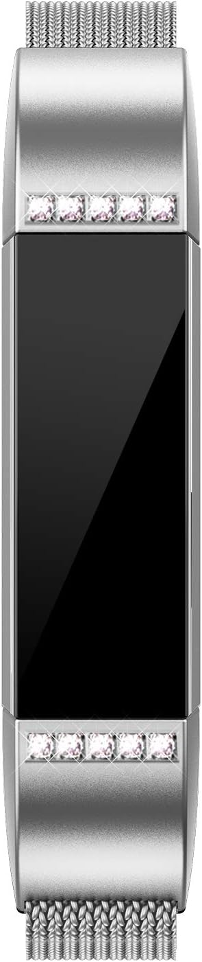 QusFy Metal Bands Compatible with Fitbit Alta / Alta HR/Ace, Stainless Steel Metal Replacement Accessories Small with Diamond Dressy Design for Women Men, Silver, Black, Rose Gold, Colorful, Champagne