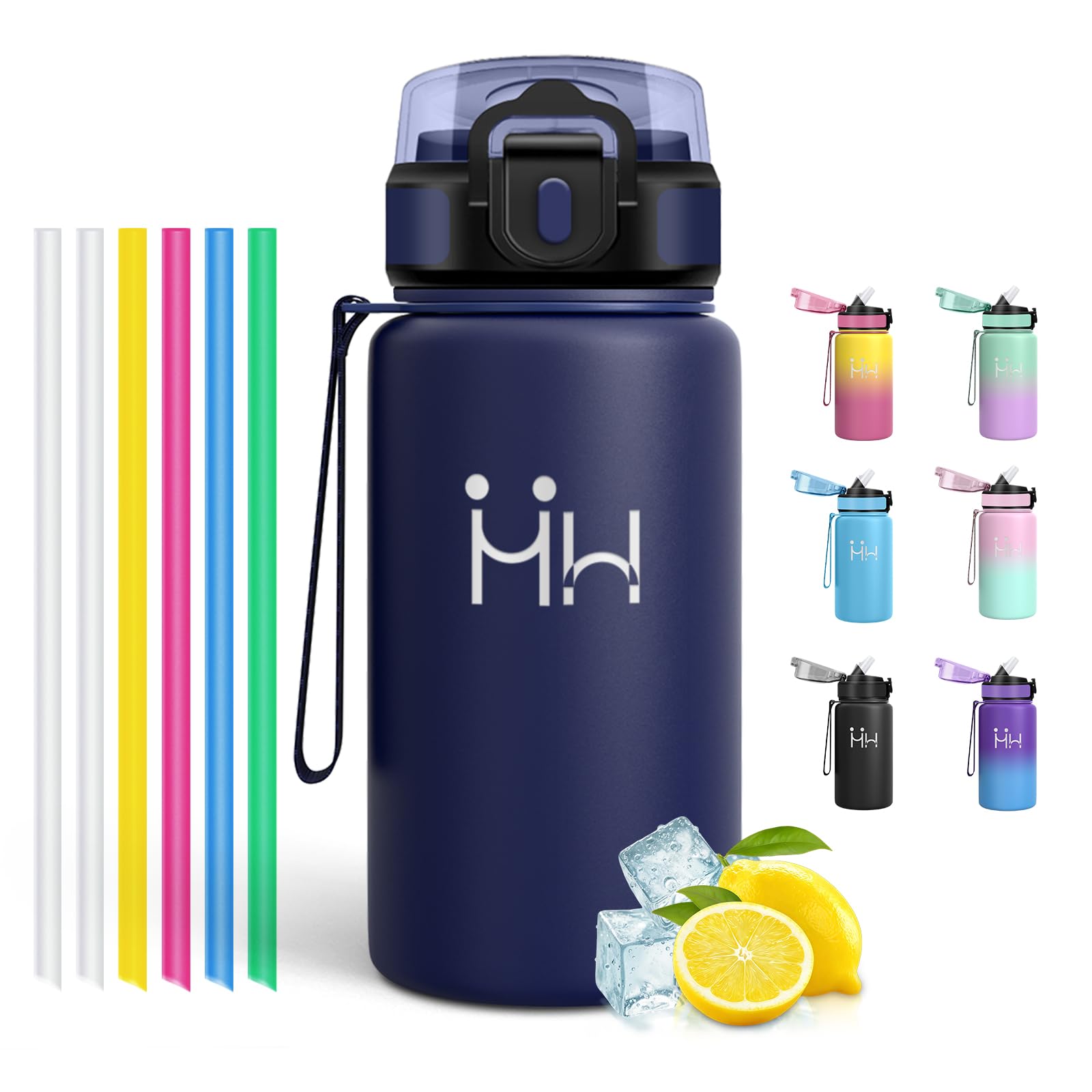 Motswedi Borraccia Termica 500 ml, con Cannuccia, Borraccia Acciaio Inox, per Bevande Calde e Freddo, Borracce Termiche, per Bici, Campeggio, Sport, Palestra, Blu scuro