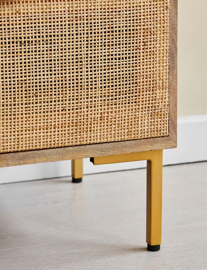 Image of Chuck Rattan Chest of 3 Drawer for Home & Office |Cane Storage with 3 Drawers | Mango Wood,|Ideal for Home Decor