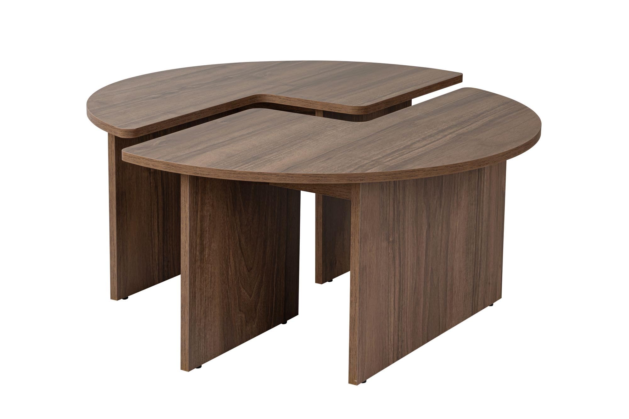 Hanah Home Elegant Walnut Coffee Table, Diameter 90 cm, 41 cm Height, 100% Melamine Coated Particle Board, 18 mm Thickness, Stylish & Durable for Modern Living Spaces