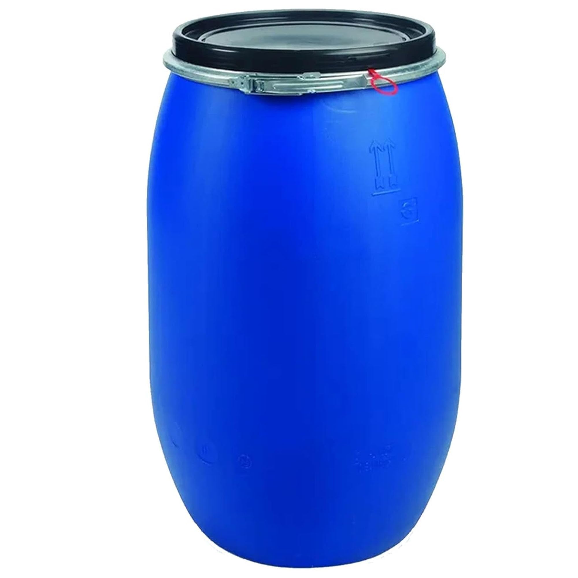 STORM TRADING GROUP 120 Litre LARGE Plastic Blue Open Top Storage Barrel Drum Keg with Lid and Latch Ring, Food Grade for Shipping, Air Tight Industrial Storage Container (2)