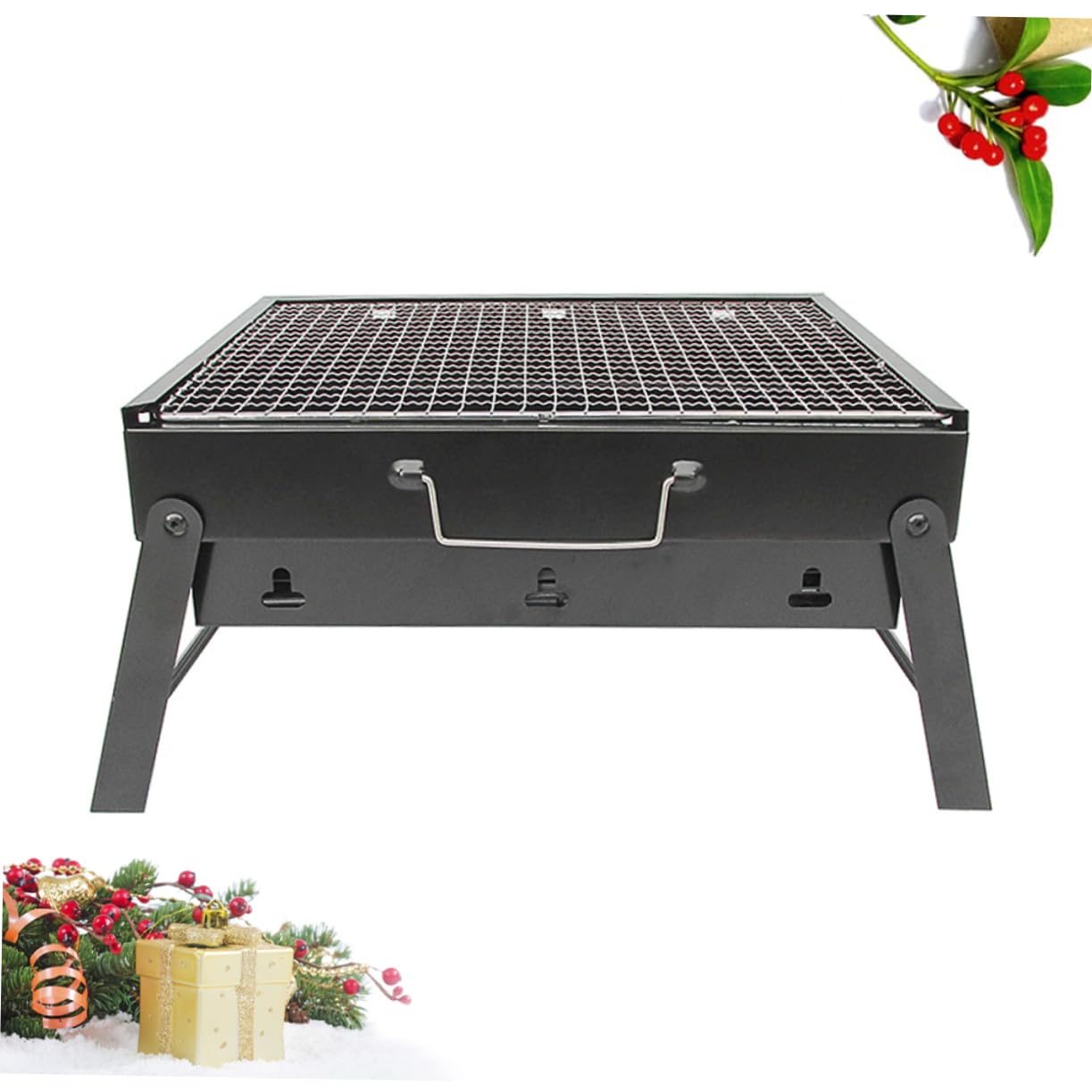 Przenośny stojak do grillowania ze stali nierdzewnej – mini składany grill do użytku na świeżym powietrzu, na kemping, do ogrodu i imprez na podwórku, trwałe, kompaktowe akcesoria do grillowania dla