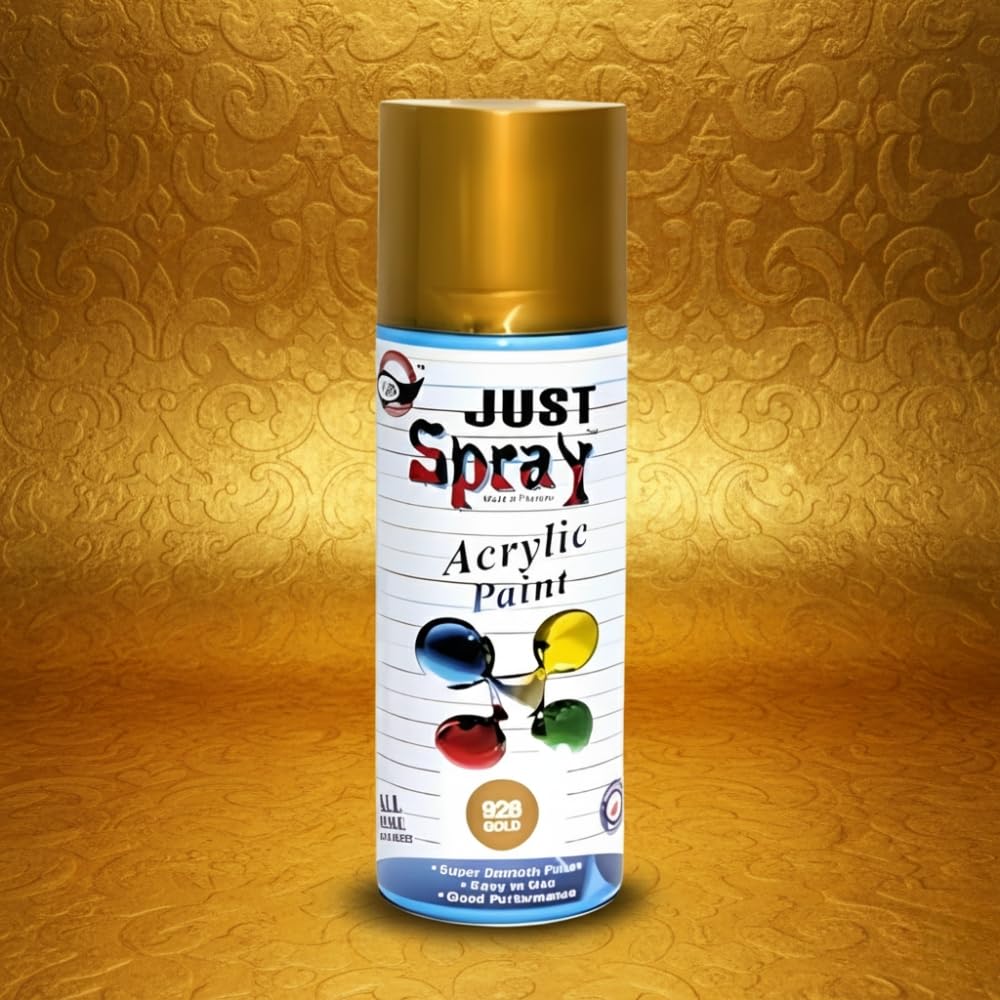 just spray Metallic Gold Glossy Finish fast dry Acrylic Multipurpose Spray Paint | DIY, Quick Drying Good finish for Metal, Wood, art and craft and Walls 400ml pack of 1