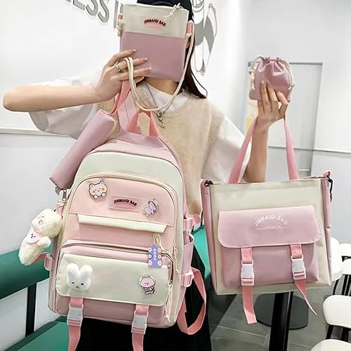 Miniatura 2 de Juego de 5 mochilas estéticas lindas con alfileres y colgante, mochila japonesa kawaii para la universidad para computadora portátil, mochila