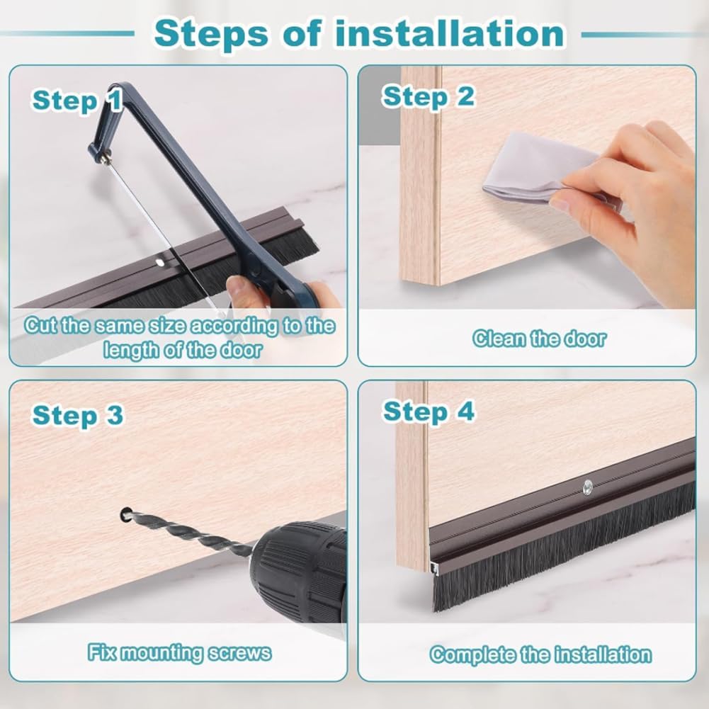 Door Bottom Brush Sweep with H-Shape Aluminum Alloy Holder,39" Underdoor Draft Stopper,Weather Stripping Door Draught Excluder for Exterior Interior Doors (Brown,39.37×2.83inch)