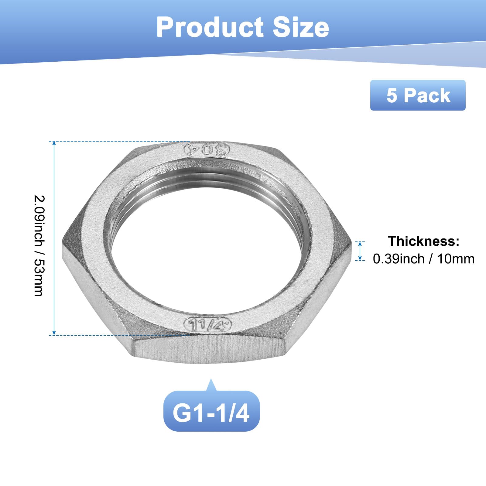 M METERXITY 5-Pack Cast Pipe Fitting Hex Locknut - Image 3