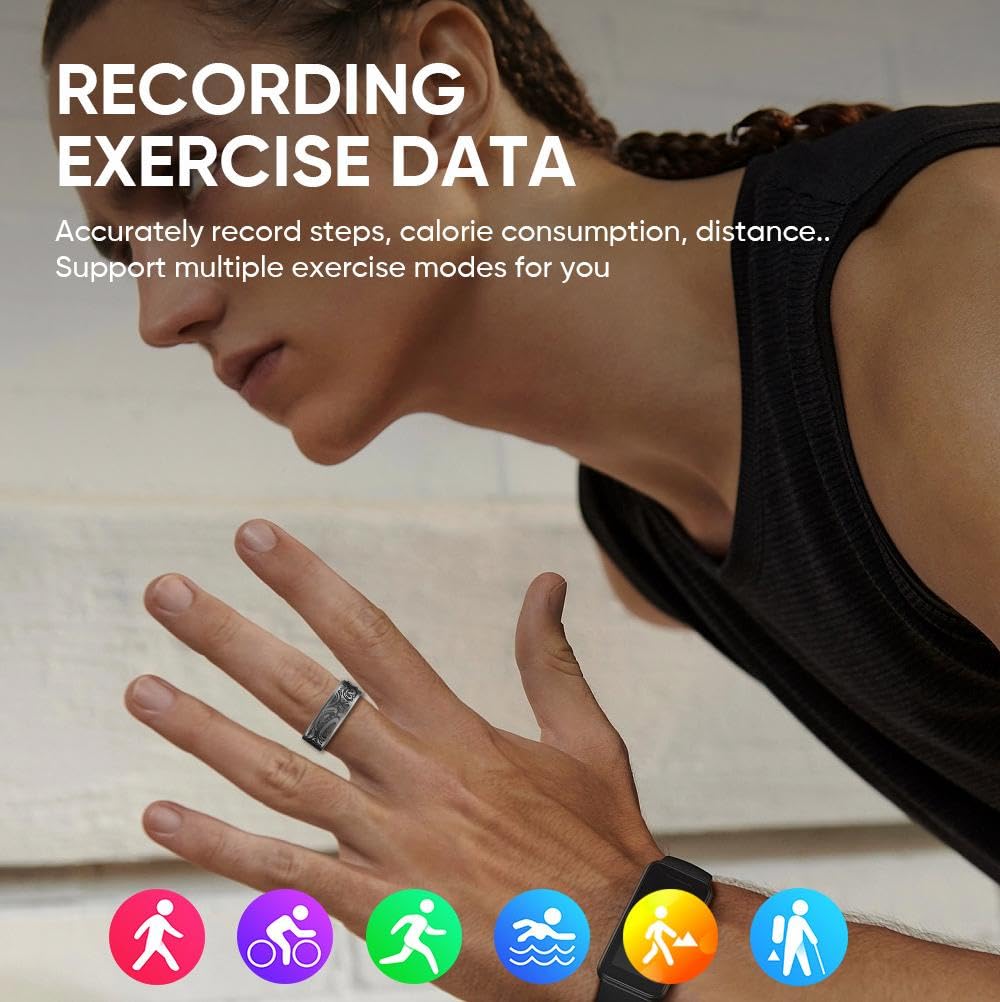 podafu Engrave Retro Smart Ring, Sleep Tracker Fitness Ring,Health Monitoring, Blood Oxygen, Heart Rate, Fitness Tracker Ring for Men/Women,Compatible with Android and iOS,No Subscription (8#)