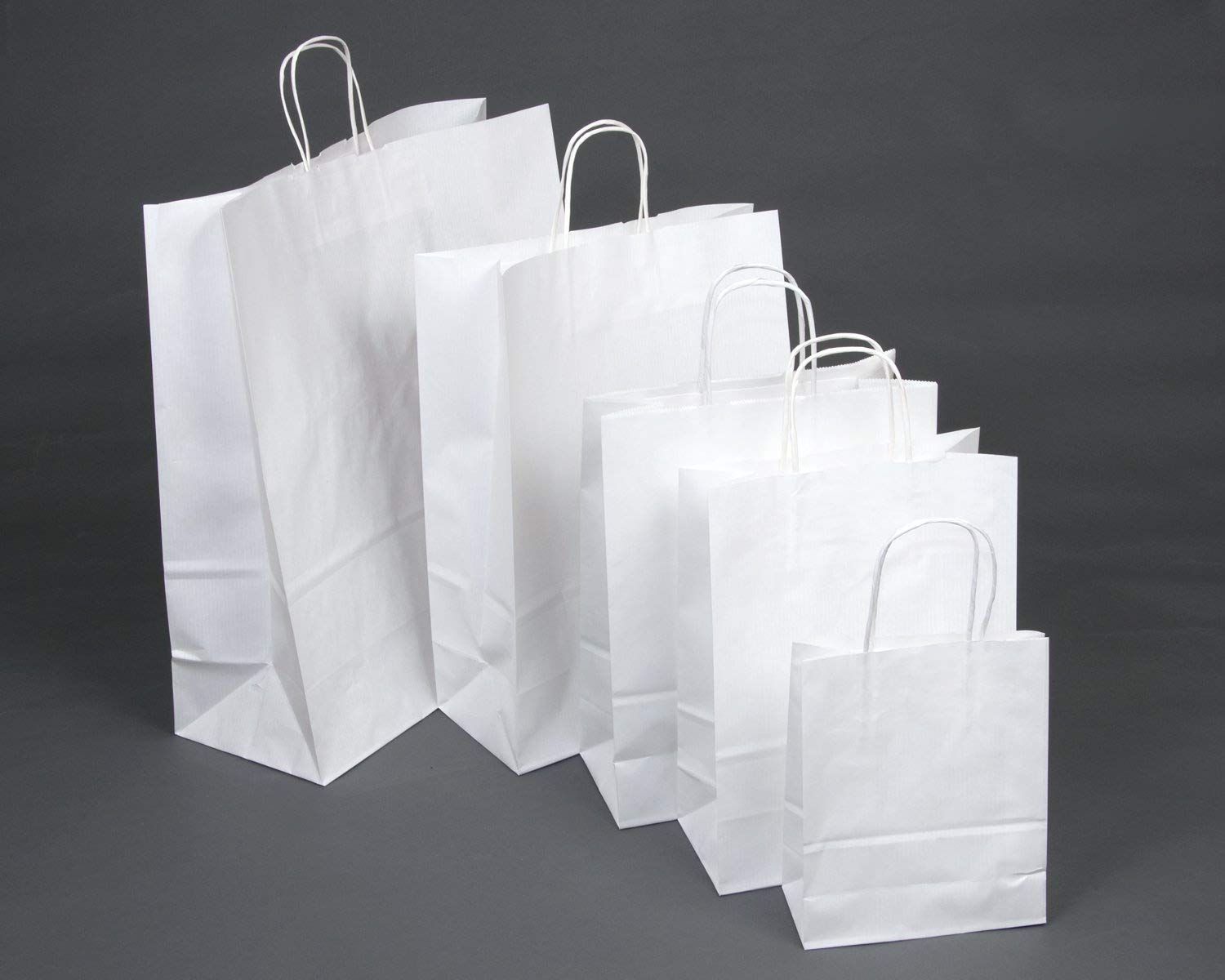 Carrier Bags - Twist Handle White Paper - 9" x 3.5" x 12" / 23cm x 9cm x 30.5cm - Pack of 20