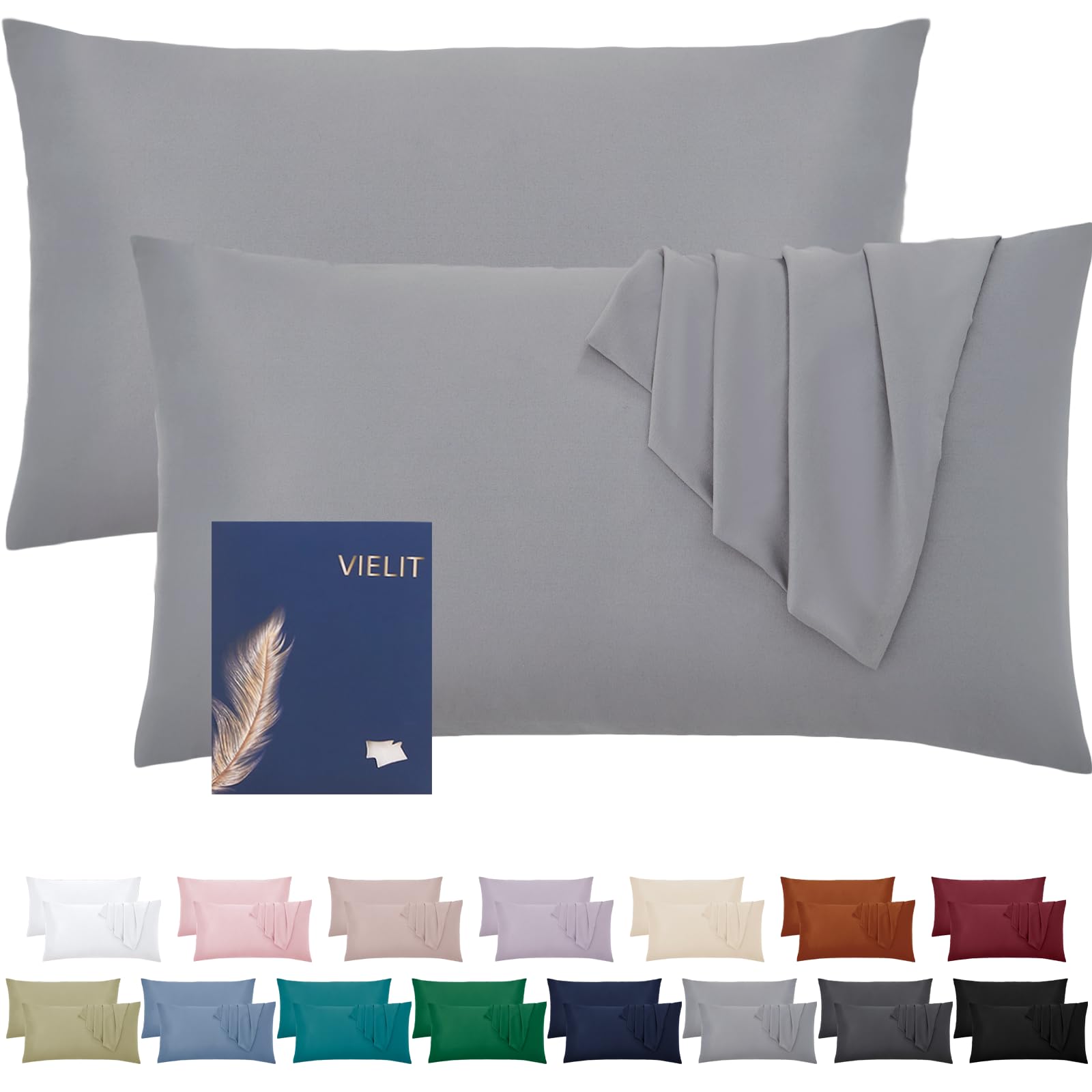 Vielit Cushion Cover, 30 x 50 cm, Set of 2, Soft Pillowcase, 30 x 50 cm, Microfibre Decorative Cushion Cover for Pillows, 30 x 50 cm, Eco-Certificate, Resistant, Hypoallergenic, Grey โ image 1