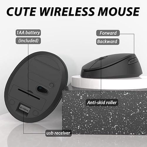 Miniatura 4 de KOOTOP - Teclado y mouse inalámbricos, teclado y mouse negros, teclado inalámbrico 2.4G con tapa redonda retro para PC, Mac, laptop, tableta,