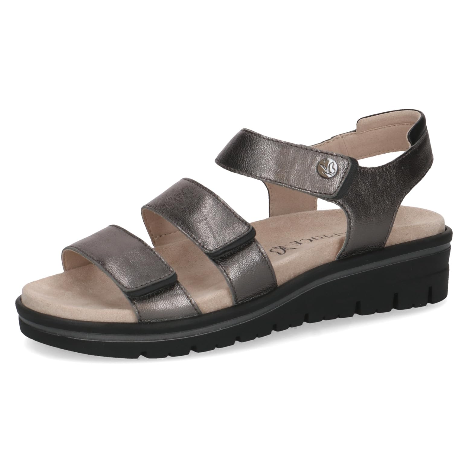 Caprice women's flat sandal in leather, Gray (DK GREY METAL.), 7.5 UK