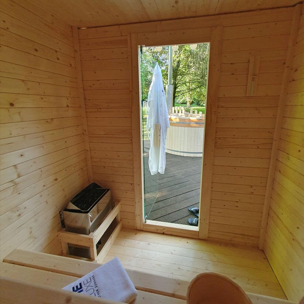 Home Deluxe - Sauna extérieur TALO L - pour 4 Personnes - Dimensions : 221 x 217 x 221 cm, Bois : épicéa - poêle et Accessoires pour Sauna Inclus I Sauna de Jardin, Sauna extérieur, Sauna