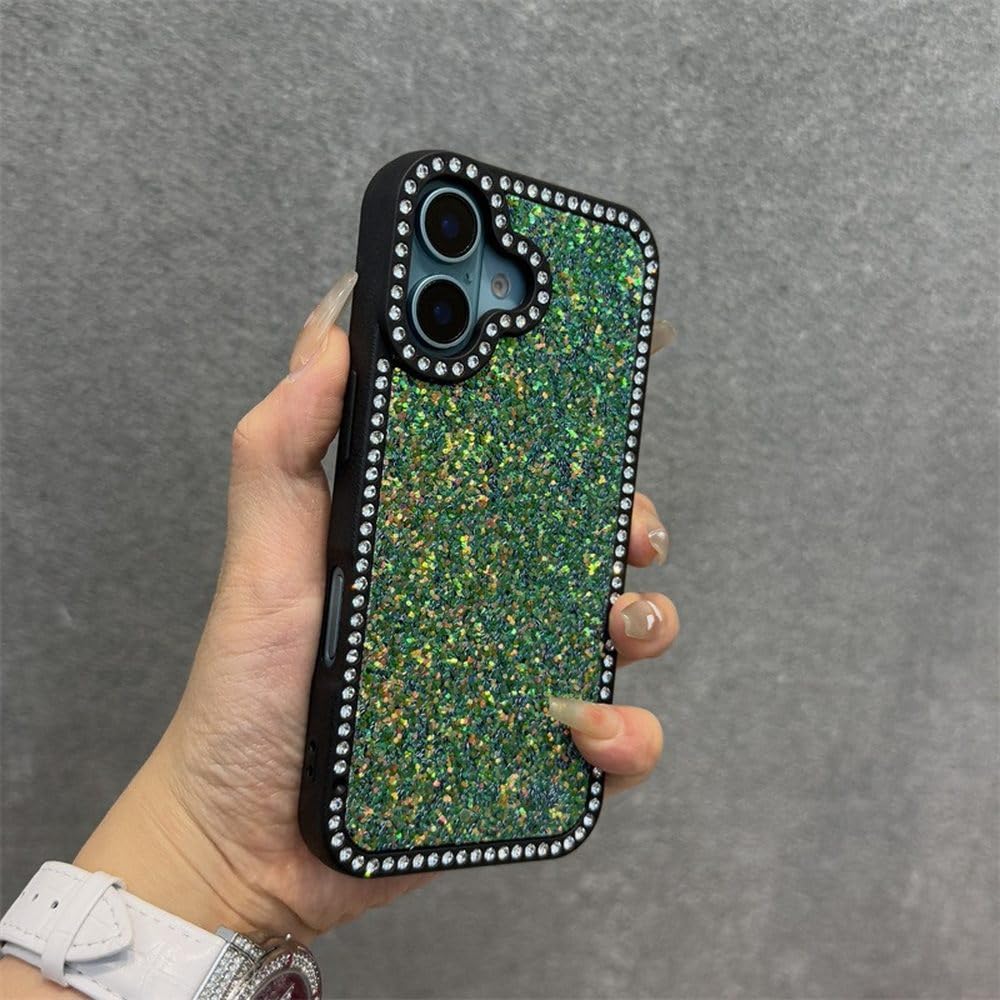 Coque paillettes iPhone 13 Pro antichoc verte pour sublimer vos soirées