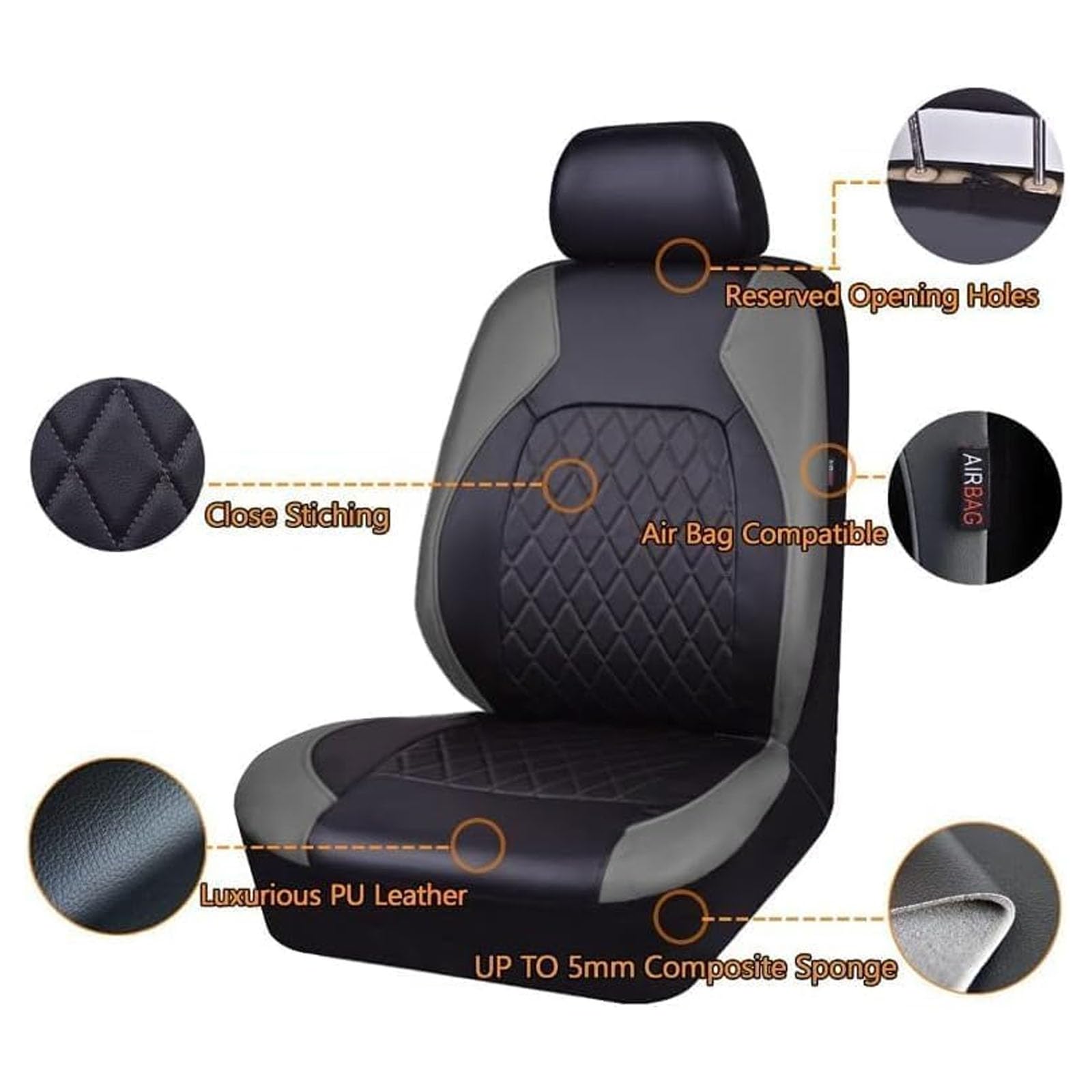 2pcs Housses Siège Avant Voiture pour BMW X5 E53 1999-2006, Nonslip Confortable Protection Couvre Sieges Respirant Protecteur Coussins Siège,A/Black