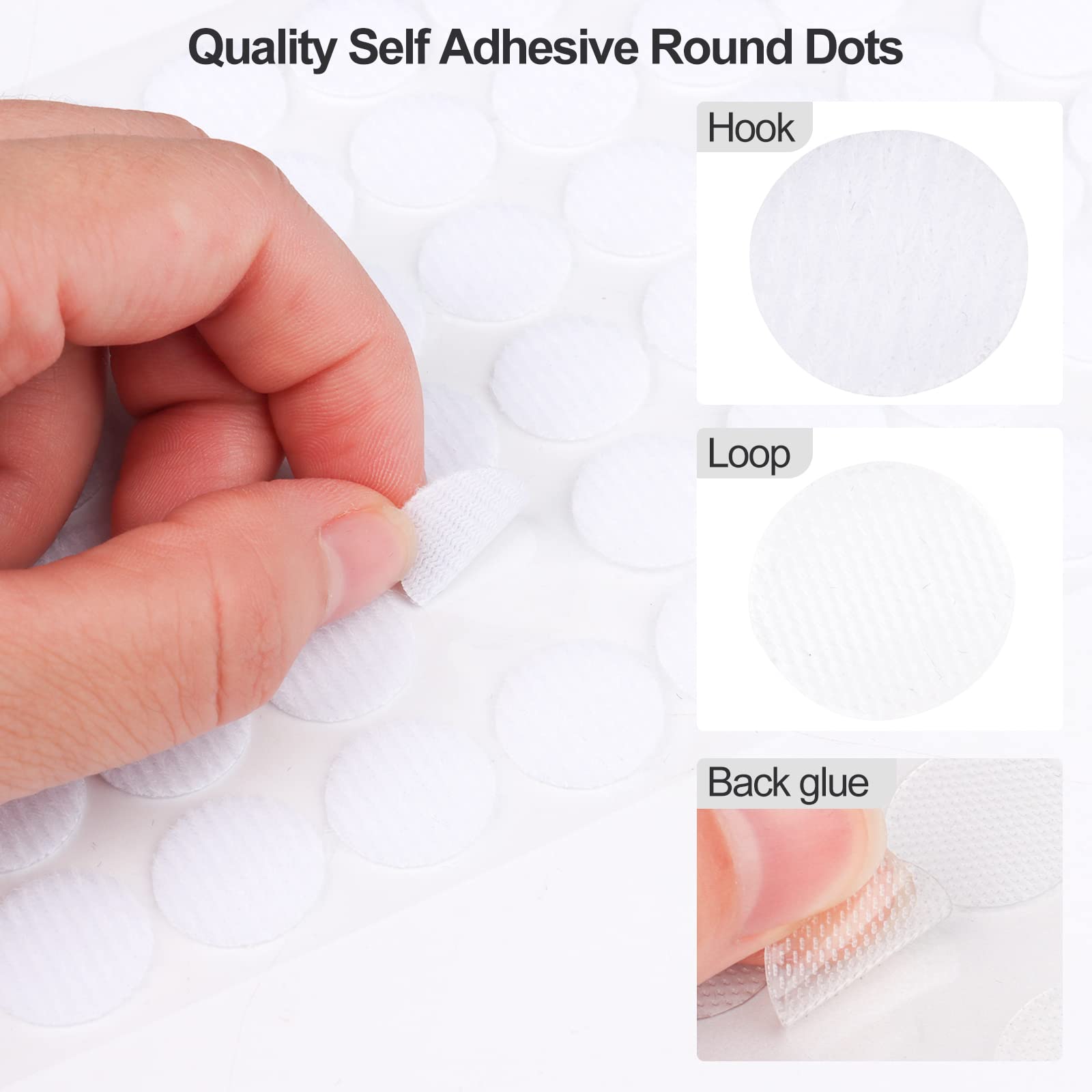 KEWUZY Adhesivo Redondo 15mm, 504 Pares Lunares Cintas Autoadhesivo Puntos, Gancho y Bucle Autoadhesivos Puntos, Pegajoso Monedas Puntos para Manualidades, Pegar Fotos, Sobres(Blanco)