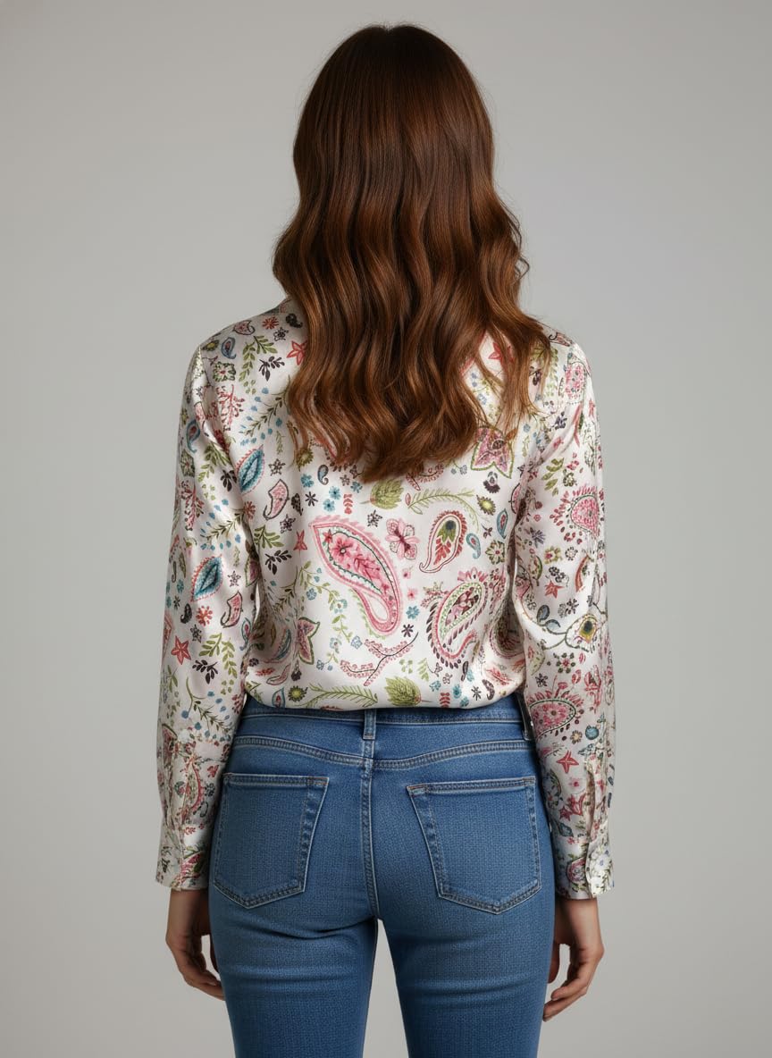 ANNI Designer Bedrucktes Damenhemd aus Baumwollmischgewebe, langärmelig, normale Passform, Kragen, legere Bürokleidung, elegante Western-Kleidung für den Alltag, Hochzeit, Party