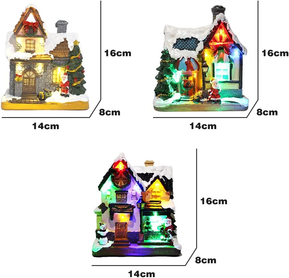 Katutude Christmas Decorations - Resin Christmas Village Houses with LED Lights, Christmas Village Figurines Winter Landscape Christmas Ornaments Collectible Buildings Festival Decor
