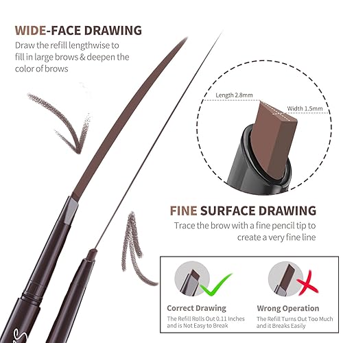 Miniatura 6 de Berinist Juego de 12 lápices de cejas marrón medio, lápiz retráctil para cejas con cepillo para cejas, lápiz profesional para moldear y rellenar