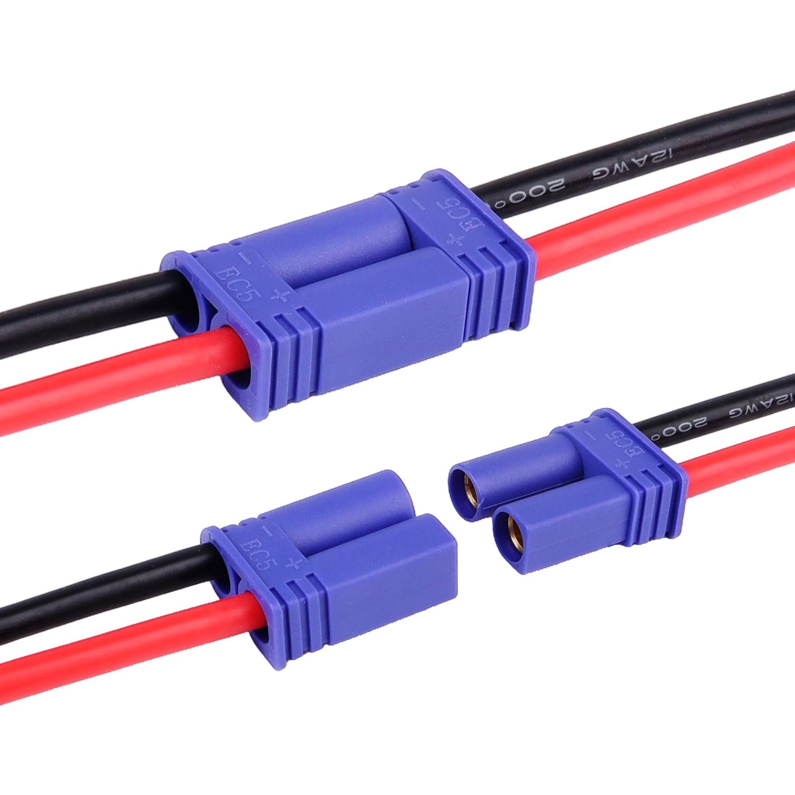 LinsyRC 3 Pares De Conectores EC5 Macho Y Hembra 5.0 Mm Con Cable De Silicona 12 AWG – 15 Cm De Longitud – Para Baterías Lipo Y Modelos RC – Adaptadores Para Cableado De Aficionados