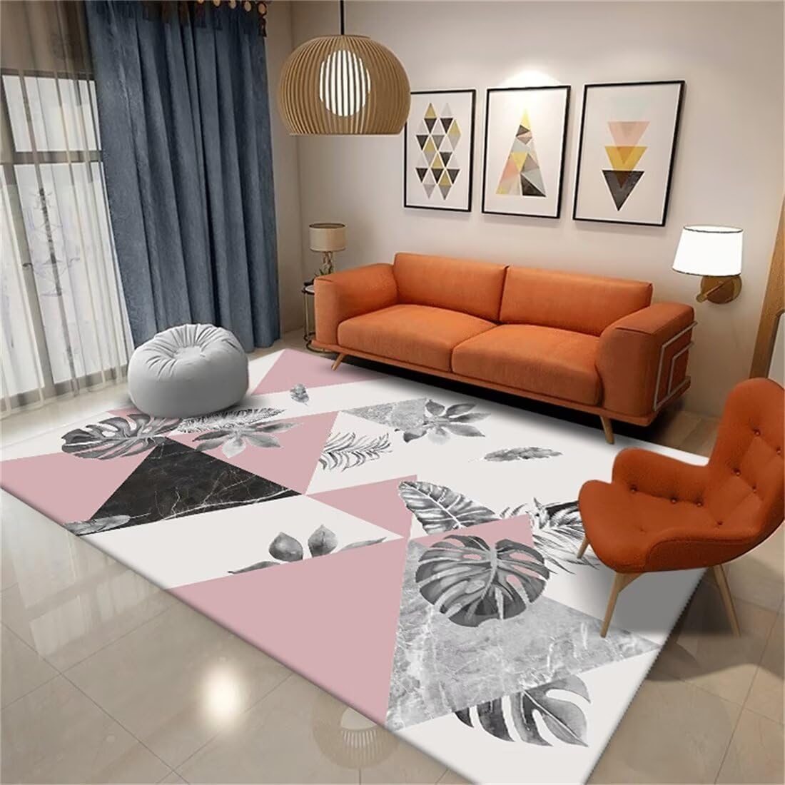 Tapis entrée géométrique rose gris pour isoler un sol froid de chambre