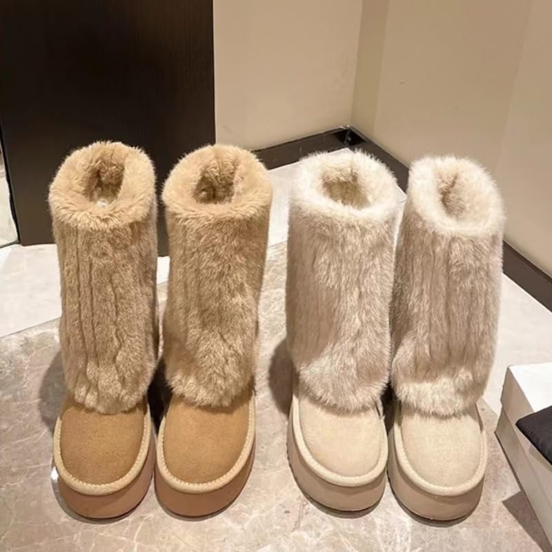 Women's Faux Fur Snow Boots – 2-Inch Platform Winter Shoes with Plush Lining | Y2K Aesthetic, Warm & Cozy for Cold Weather (numeric_8,Brown)2