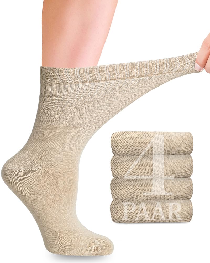 Fiera Besa Diabetiker Socken mit Lycra für Damen: Ohne Naht am Ansatz der Zehennägel; für Business und Freizeit; für Schwangere und Senioren geeignet; 4 Paar