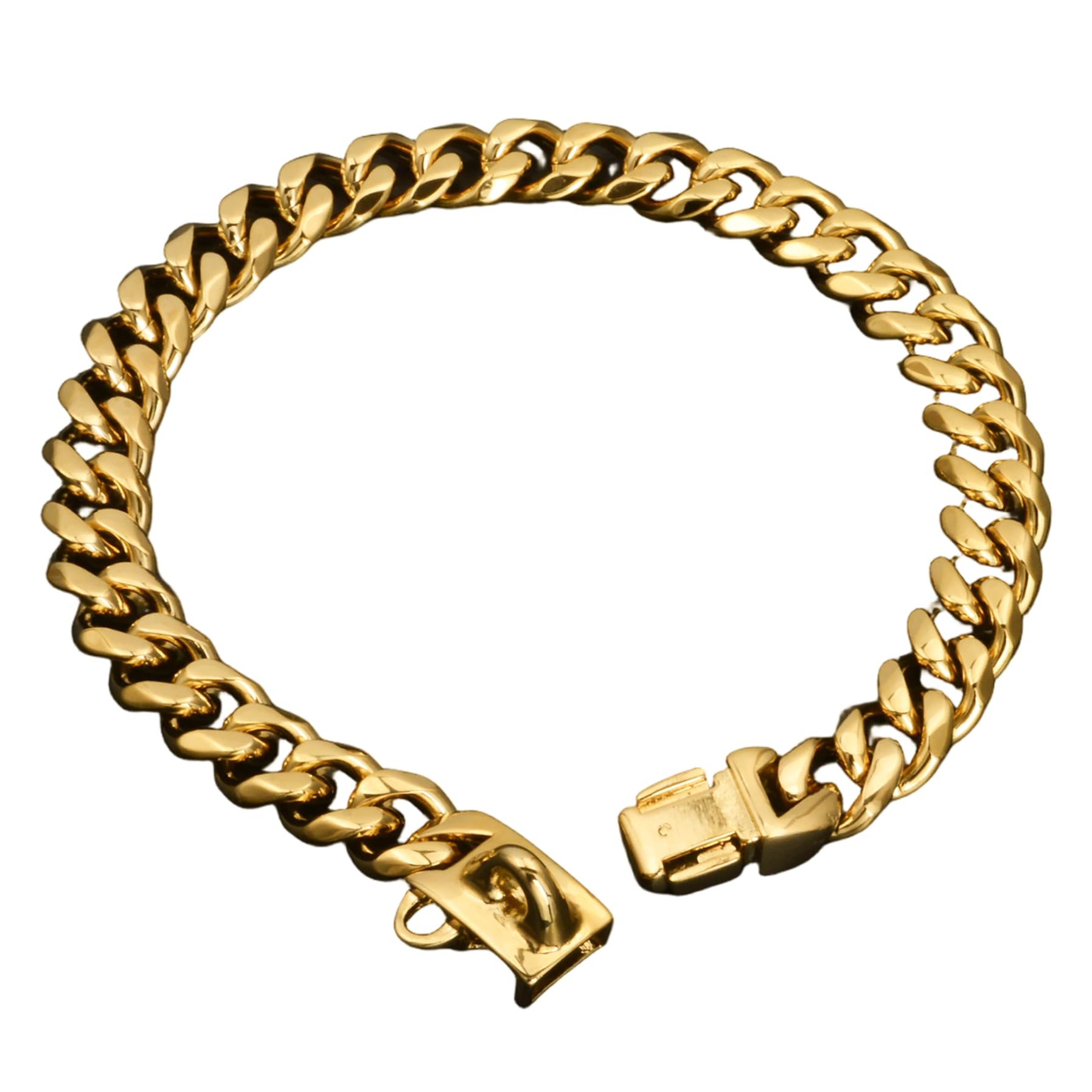 Metal Dog Collar, Gold Chain Dog Collar with Secure Lock, 19mm Wide Cubans Style Collars for Large Dogs, 18inch Gold Chain