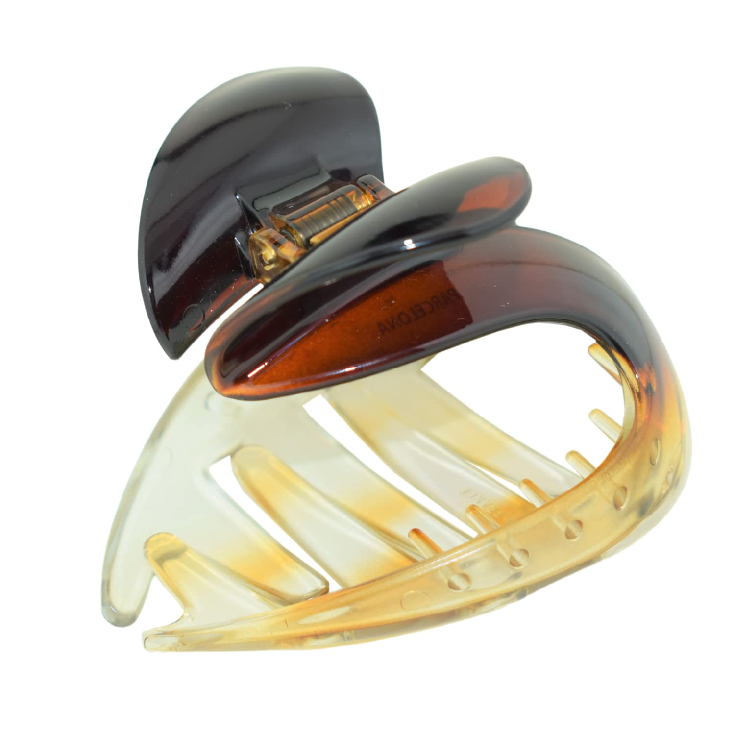 Parcelona French Heart Curve Clear and Tortoise Shell Brown Small 2 3/4" Celluloid Acetate No Slip Grip Covered Spring Jaw Hair Claw Clamp Clutcher for Women and Girls, Made in France
