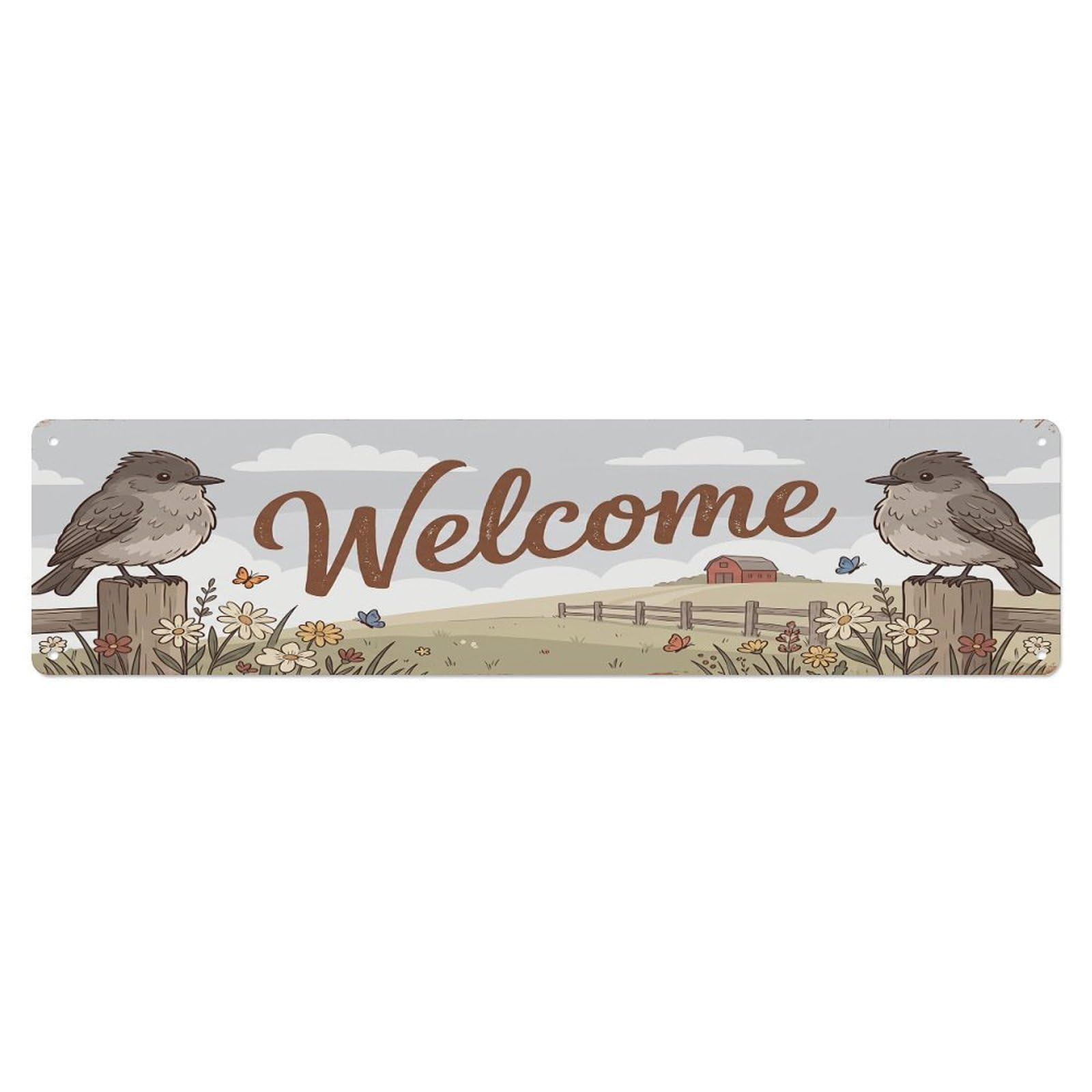Cxhjca 4X16inch(10X40cm) Vintage Welcome Phoebe Perch Metal Tin Sign