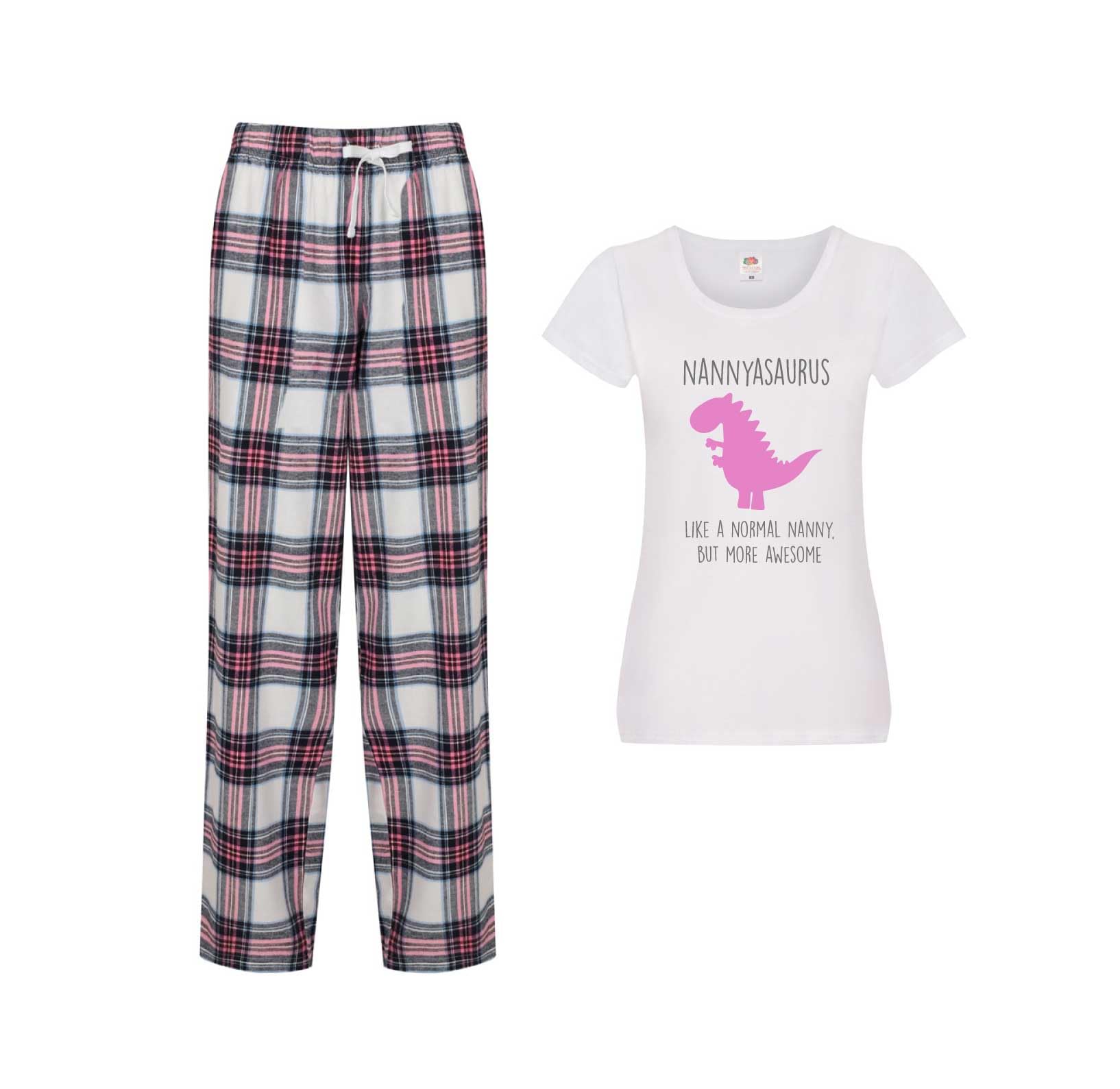 60 Second Makeover Women's Pink Limited Nannyasaurus Awesome Nanny Dinosaur Pyjamas For Pjs Gifts For Nanny Birthday Gifts Presents For Nan Pyjamas Set Pajamas Size - L