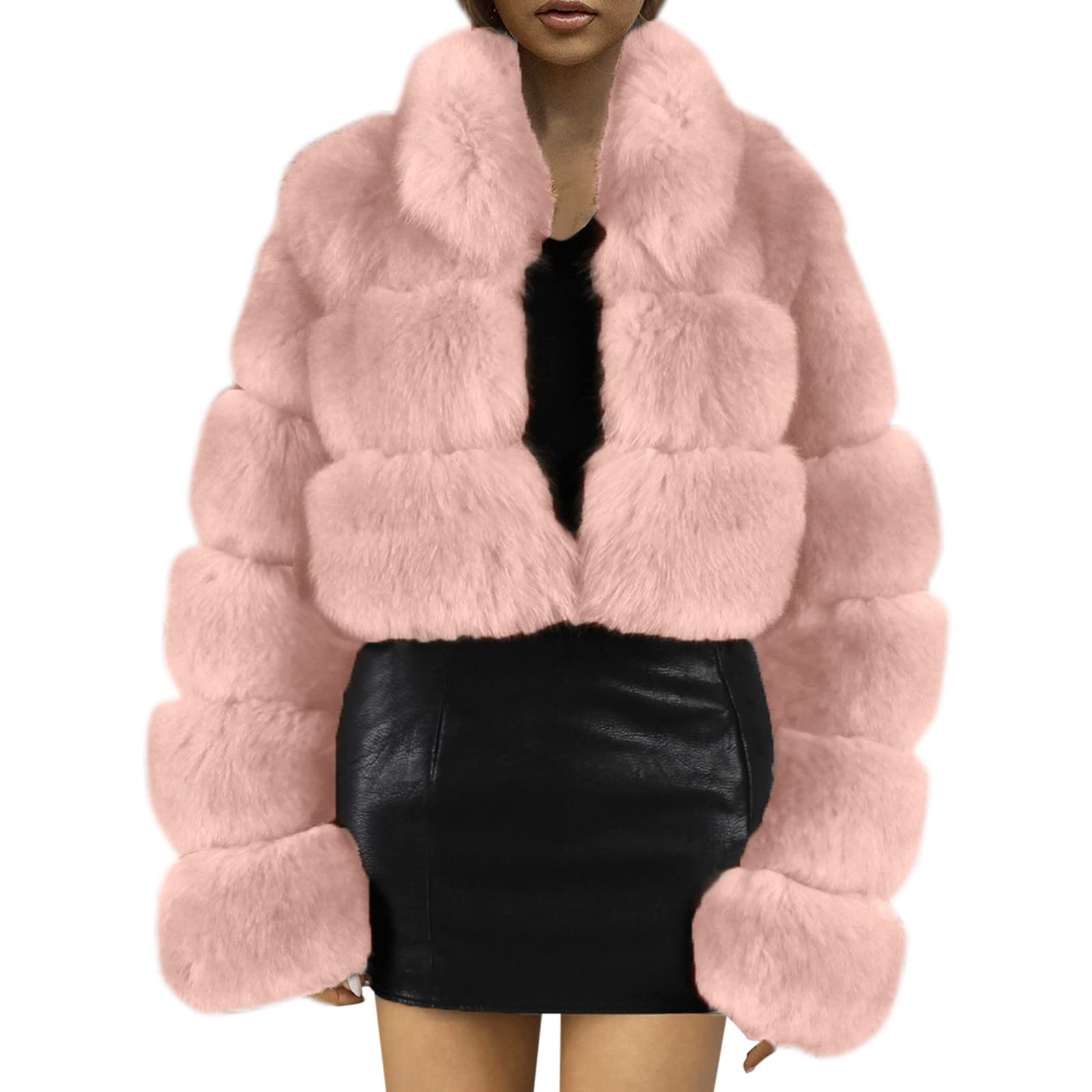 Manteau court pour femme - Col montant - En fausse fourrure - Élégant - En peluche - Pour l'hiver - Décontracté