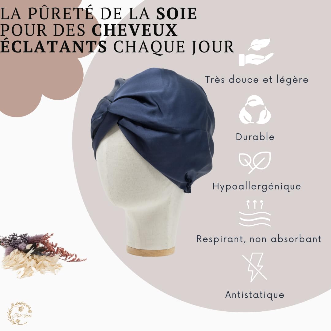 Ade'Soie I turbante donna 100% seta di gelso 22 momme grado 6A I accessorio per la cura dei capelli notte e giorno I berretto in seta regolabile per tutti i tipi di capelli