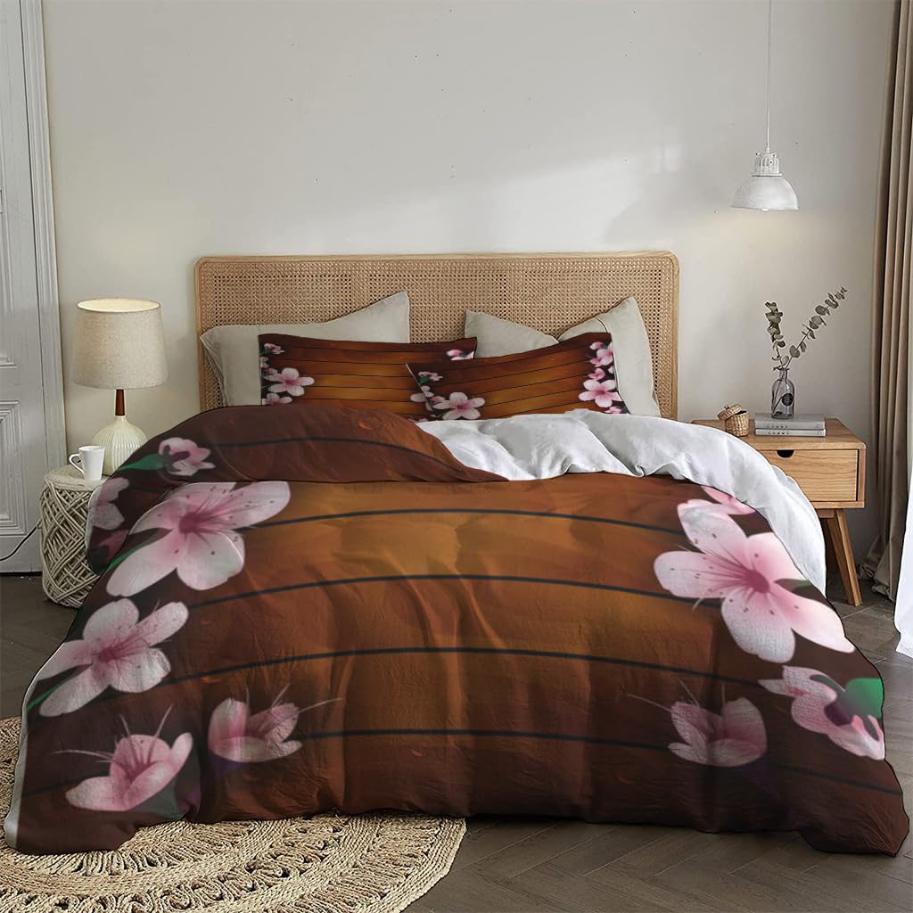 NIBAINLO 布団カバー木の背景に桜の花 肌に優しい ピーチスキン加工 掛け布団カバー 和式 洋式 あったか 布団カバーセット リバーシブル ホームステイ ホテル 家庭兼用