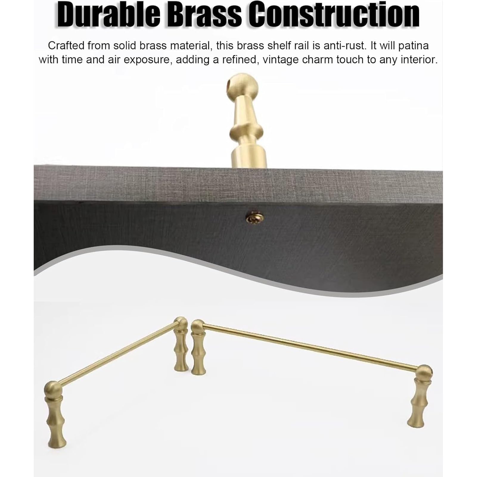 Regalschutzleiste, dekoratives Metall-Regalschutzleisten-Set, 14-42 Zoll verstellbare Kippschiene für Holz-/Galerieregale, Gold 4er-Pack (22 Zoll/56 cm) - Ideale Schranksicherung für Glaswar
