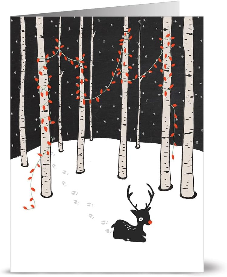 Christmas Greeting Cards 24 Pack – Deer Prints in Snow – Unique Holiday Design – RED ENVELOPES Included – Blank Greeting Card – Glossy Cover Blank Inside – by Note Card Café