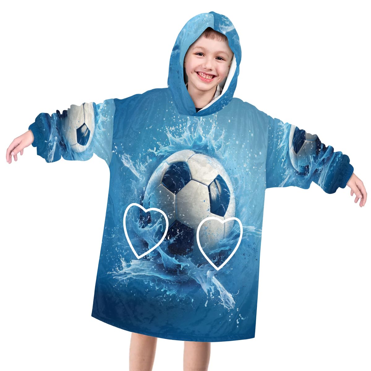 Pardick Wearable Blanket Hoodie for Kids, Pretty Football Fleece Sweatshirt Blanket Oversized Blanket Sweatshirt with Pocket Flannel Warm Hooded Blanket 6-10 Year Old Girl Boy Gift, One Size