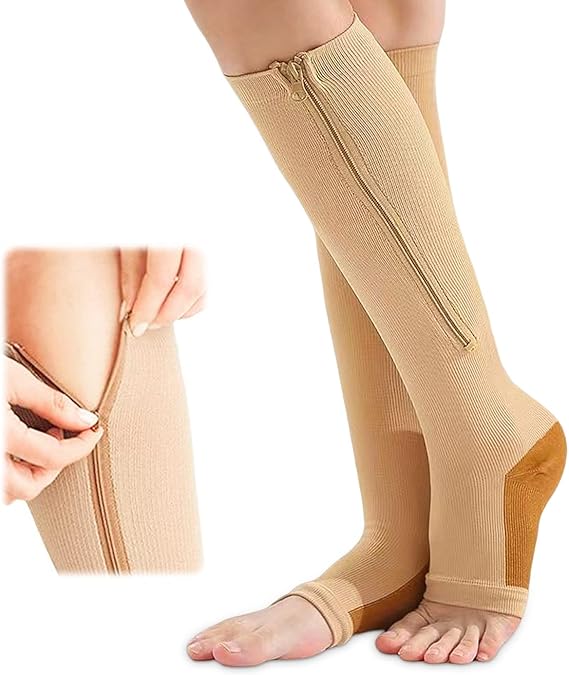 Zip Compression Socks for Women,SUPRROW Open Toe Compression Stockings