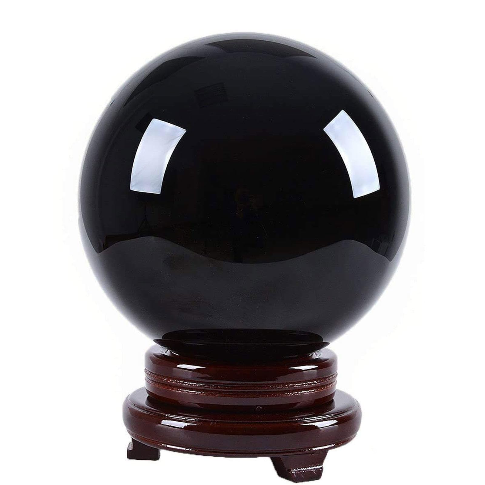 FOPURE Crystal Sphere Ball Obsidian Crystals Black Home Decorations Ornaments,4.7"(12cm)
