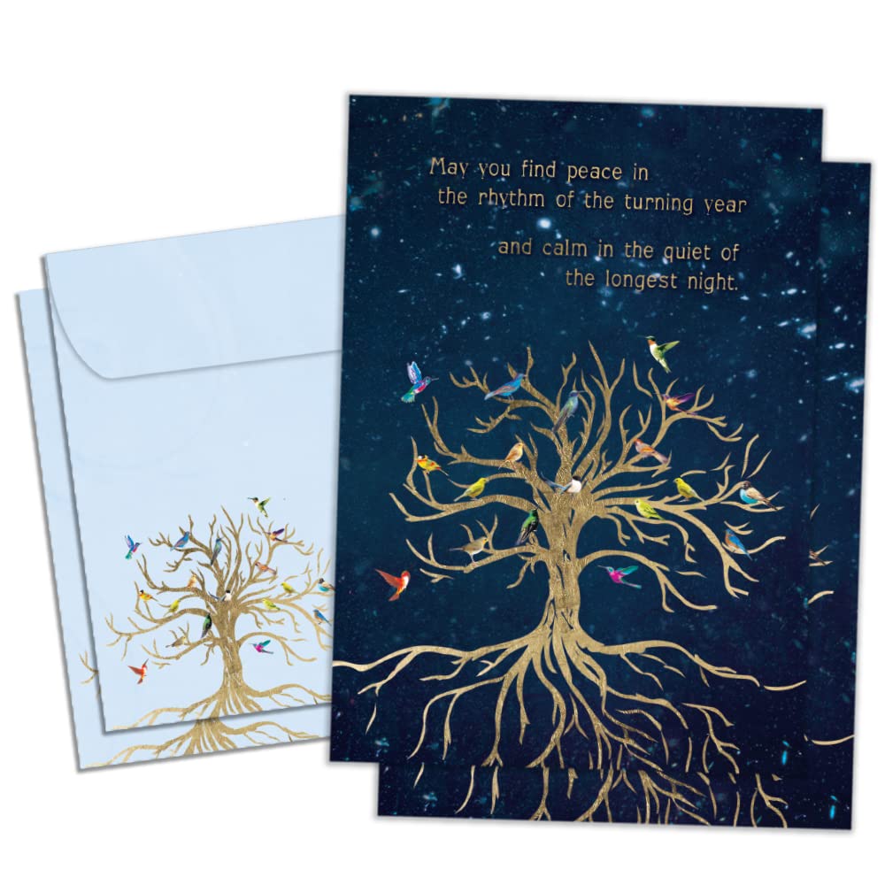 Solstice Greeting Card 2 Pack with Matching Envelopes, Eco Friendly, Made in USA, 100% Recycled Paper, 5" x 7", Bird Tree of Life (GT64287)