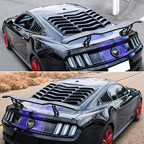 E-cowlboy Rear+Side Window Louvers for Ford Mustang 2015 2016 2017 2018 2019 2020 2021 2022 2023 Windshield Sun Shade Cover Vent GT Lambo Style Exterior Accessories All Weather ABS (Matte Black)