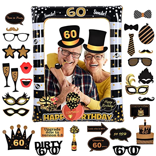 Flintronic Photo Booth Compleanno Accessori, Photo Booth Props, Carta Foto Decorazione per Festa Compleanno -Gadget 60 Anni Fai da Te