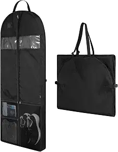 Garment Bags for Travel,60" Heavy Duty Suit Dress Garment Bag with 2 Clear Windows 3 Zipper Pockets,Dress Bags with Shoe Storage for Long Coat, Jacket, Sweater, Shirts, Suits - Black