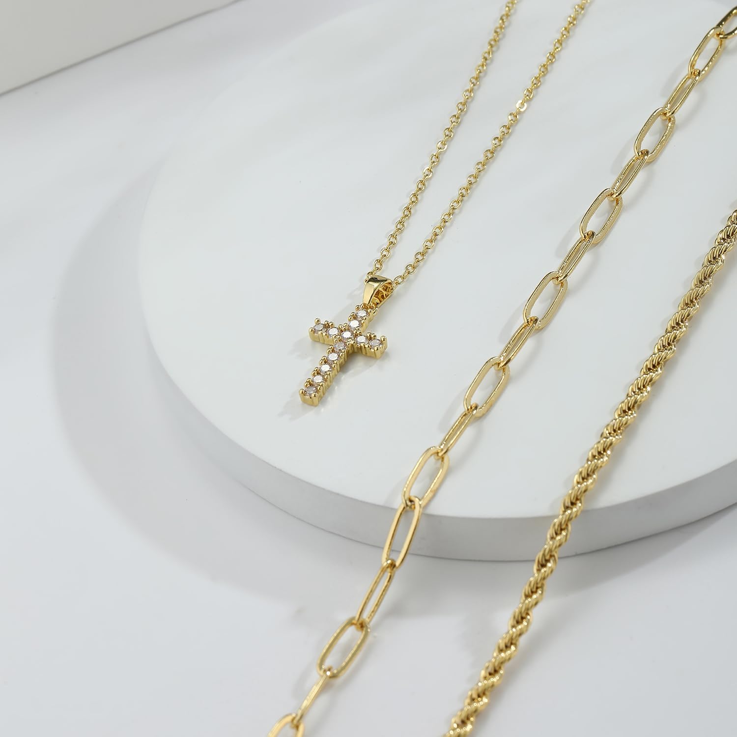 Layered Gold Cross Necklaces for Women, Stack Stackable Chunky 14K Gold Plated Cubic Zirconia Pendant Necklace Set Dainty Choker Layering Necklaces for Women Faith Jewelry Religious Gift - Image 5