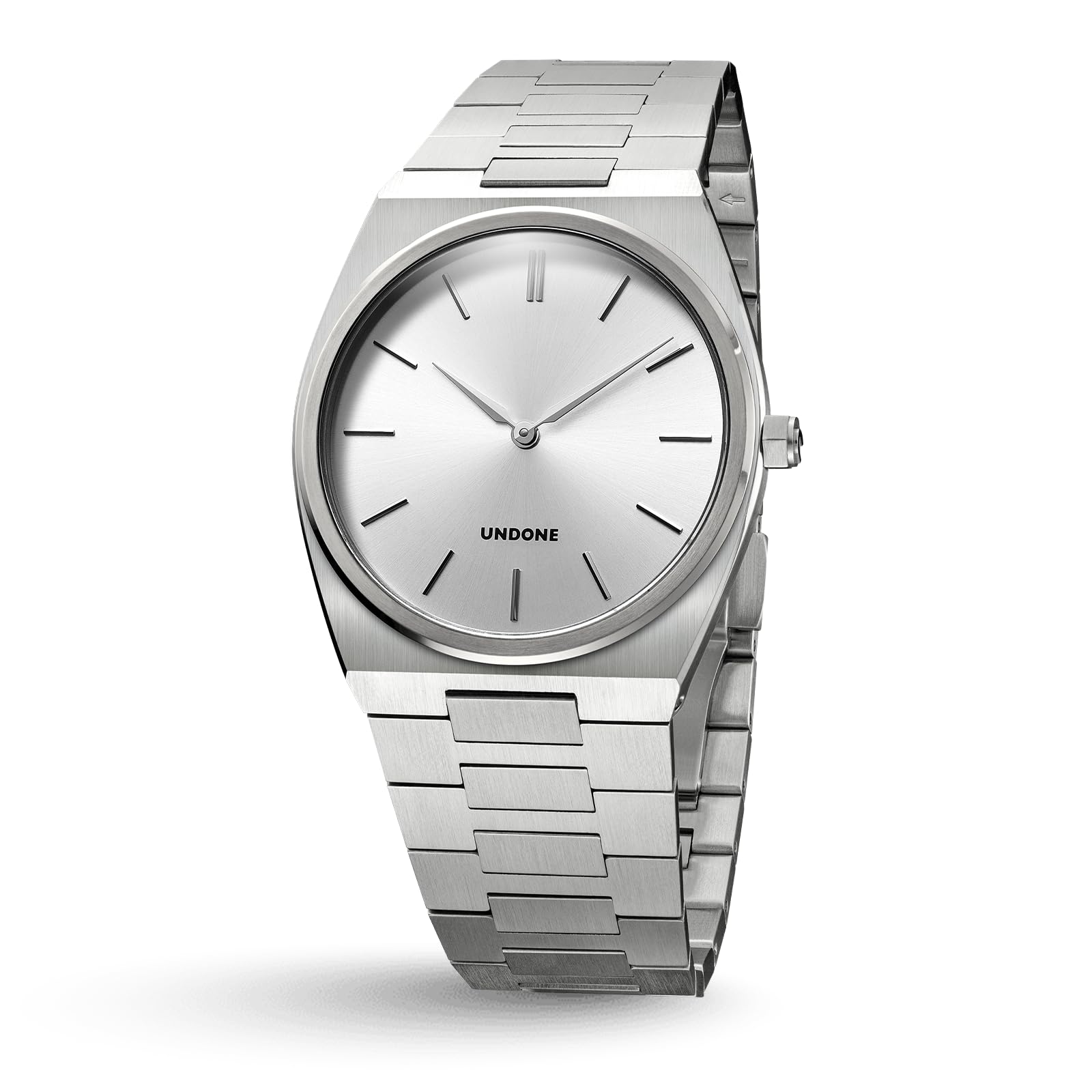 UNDONE Slim – Herrenuhr, Uhren für Herren – 37 mm Edelstahlgehäuse und Armband, Sunray Silver Zifferblatt, Schweizer Ronda 1062 Uhrwerk – Geschenk