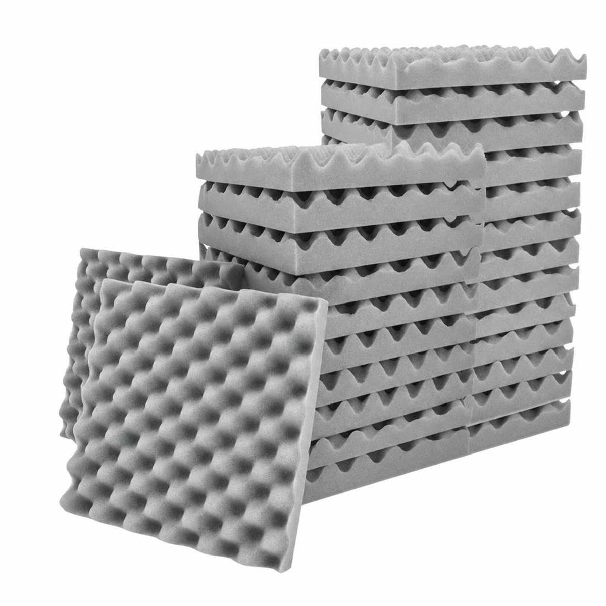 Acoustic Foam Fireproof Soundproofing Sponge 6/12/24/48 Pcs Egg Crate Soundproof Foam Studio Home Sound-Absorbing-Gray-Medium Density-12 Pcs with Tapes-7.5cm Thick