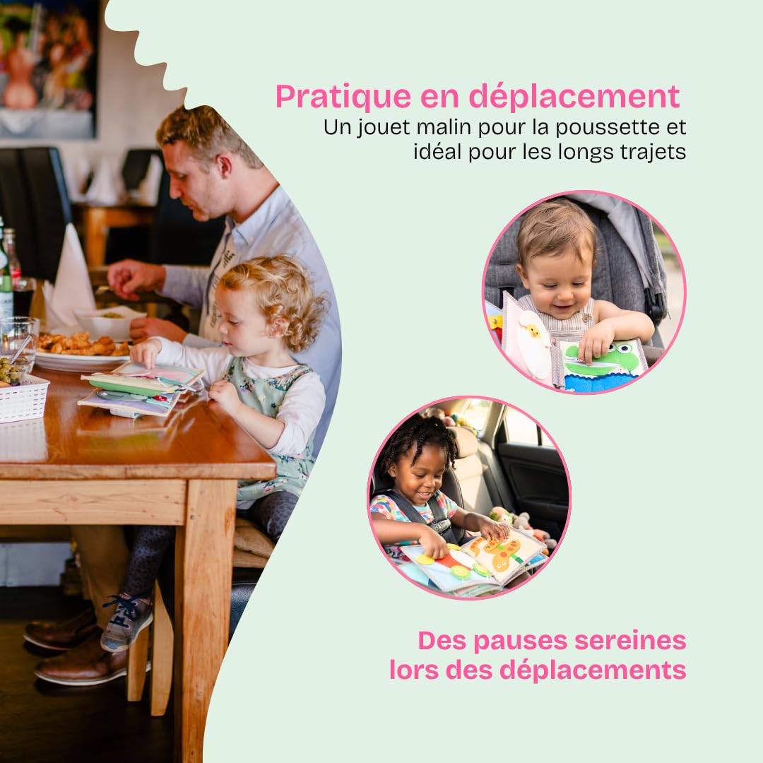 Jolly Designs Mini Quiet Book Peek-a-Boo - Jouet Montessori à partir de 6 mois - Favorise la motricité et la perception sensorielle - Livre en tissu pour bébé - Livre de feutre fait à la main -